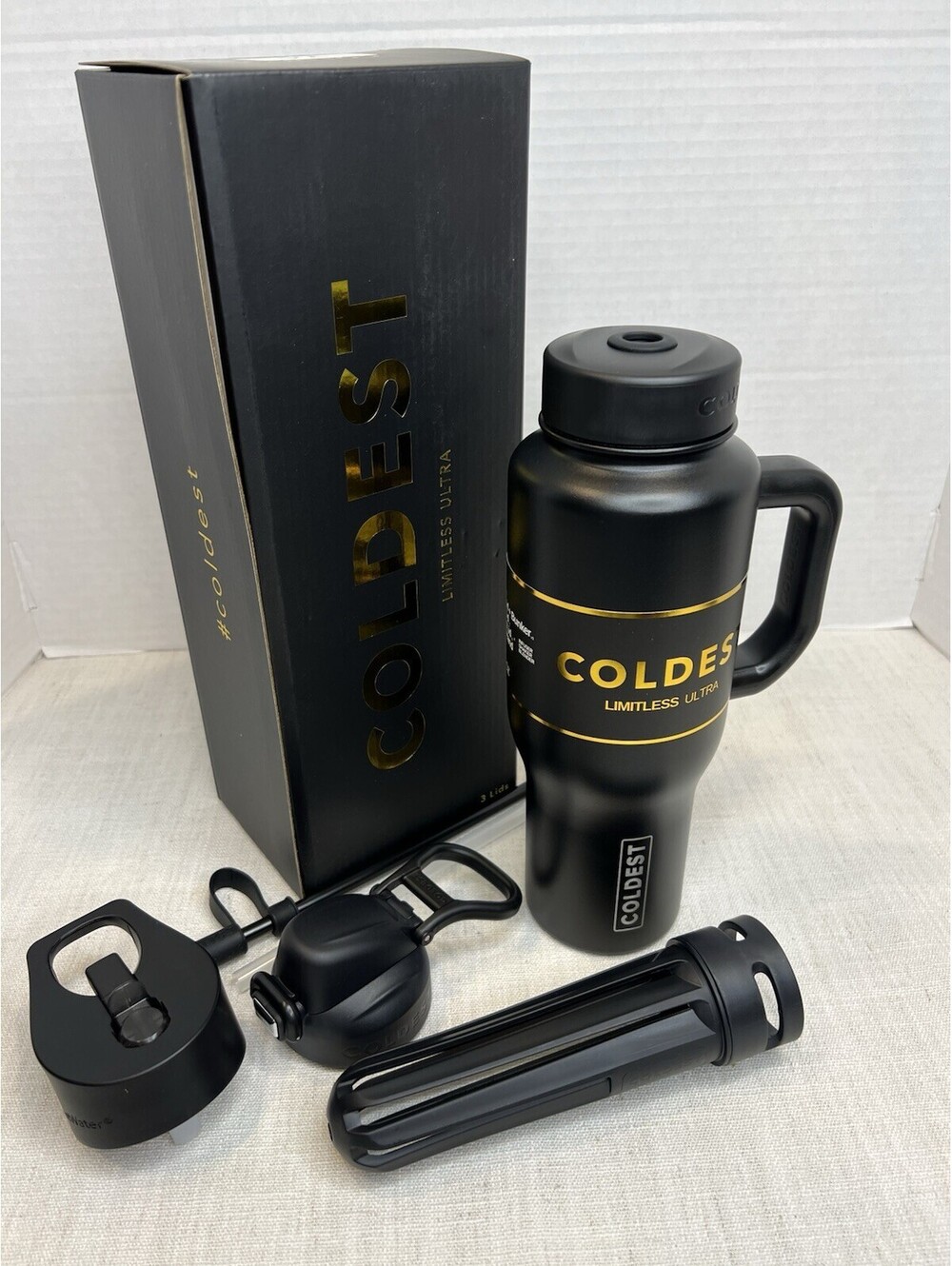 Coldest Limitless Ultra 36oz Stealth Black/Insulated Tumbler w/ Handle 4pc Set